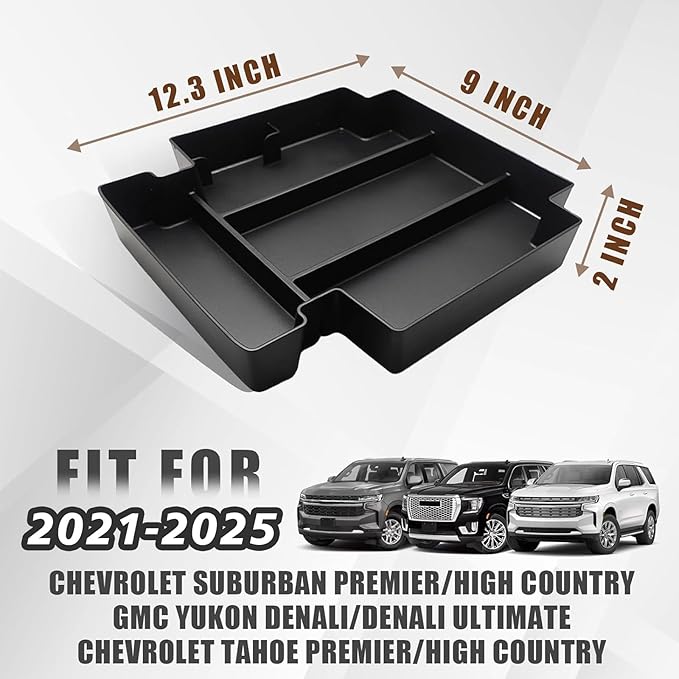Muslogy for 2021-2024 2025 2026 Sliding Console Yukon Tahoe Suburban Center Organizer Armrest Storage Tray Compatible with GMC Yukon Chevy Tahoe Suburban Fit for Power Sliding Console (Black)