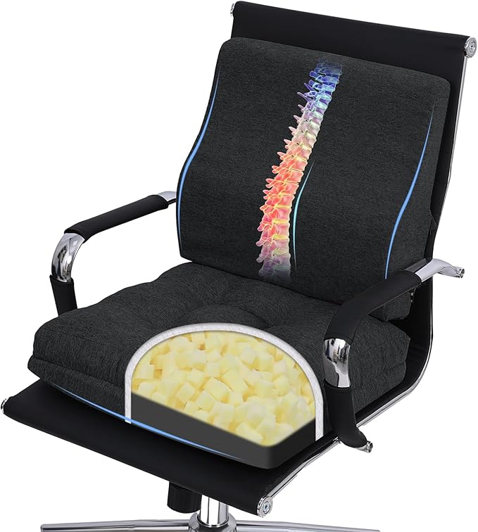 baibu Seat Cushion & Lumbar Support Pillow Set for Office Chair, Dual-Layer Patent Design Memory Foam Office Chair Cushion & Ergonomic Back Support Pillow for Wheelchair, Car Seat, Gaming Chair, Black