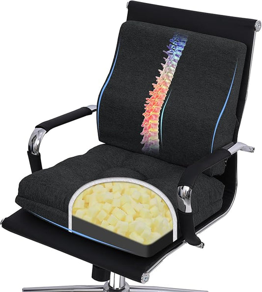 baibu Seat Cushion & Lumbar Support Pillow Set for Office Chair, Dual-Layer Patent Design Memory Foam Office Chair Cushion & Ergonomic Back Support Pillow for Wheelchair, Car Seat, Gaming Chair, Black