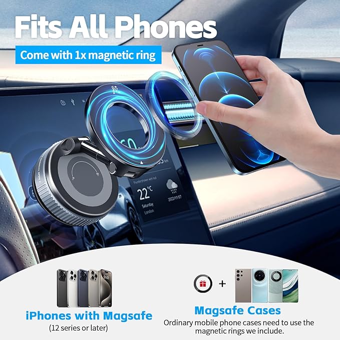 Upgraded 360°Vacuum Magnetic Phone Holder，Car Phone Mount，Suction Cup Car Phone Mount for Magsafe, Adjustable Magnetic Phone Stand Compatible with iPhone 16 Pro Max