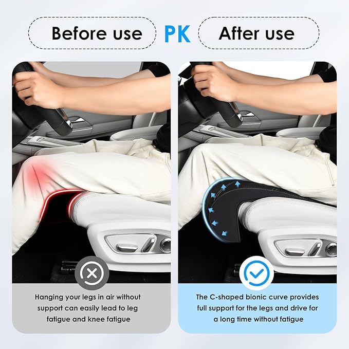 FLORICH Car Seat Extender Leather Car Seat Extender Leg Support Cushion for Driver Seats Office Chair Car Seat Cushion Legs Rest Pads-Dark Black