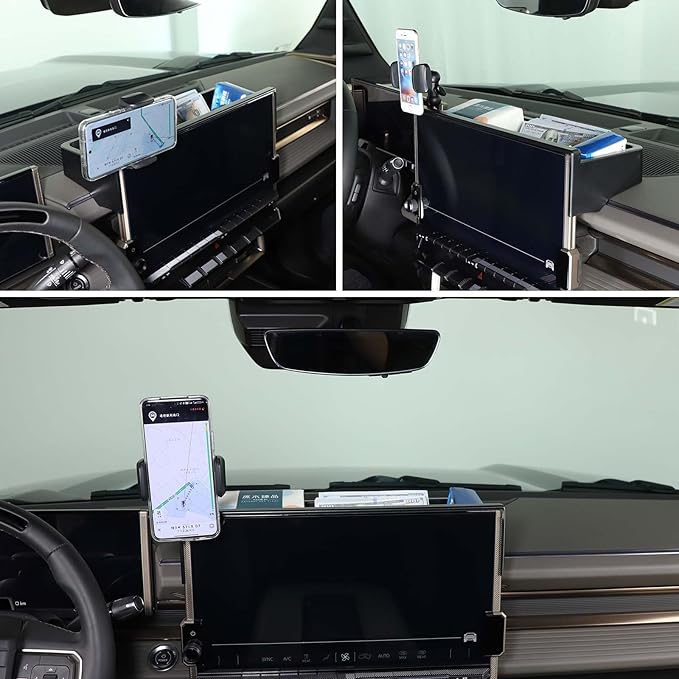 Center Console Dashboard Storage Box Phone Holder Mount for Hummer EV Accessories 360 Degree Rotatable Phone Holder Stand Dash Tray Organizer for Hummer EV SUV Pickup 2022-2024 2025 2026 (A)