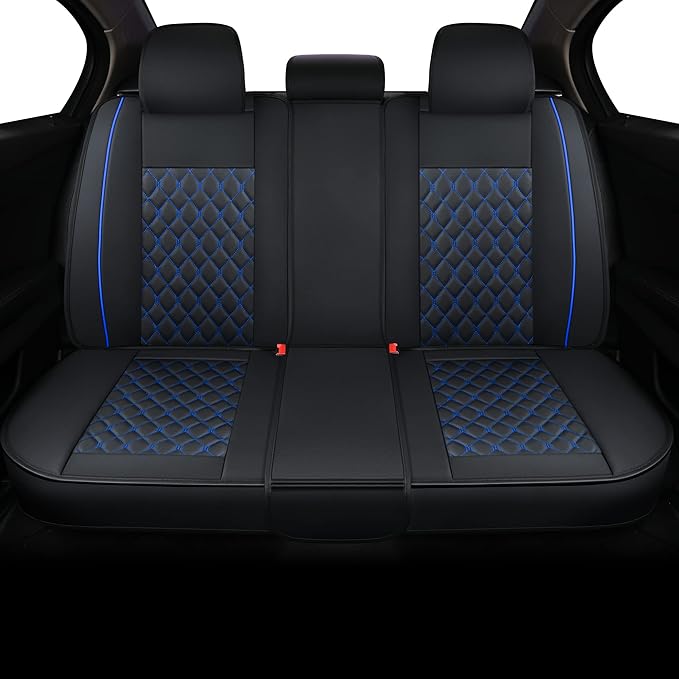 Car Back Seat Covers,Rear Seat Covers,Universal Fit for Most Cars,SUV,Sedans and Pick-up Trucks,Automotive Faux Leather Vehicle Cushion Covers(Rear Seat Covers,Black/Blue)