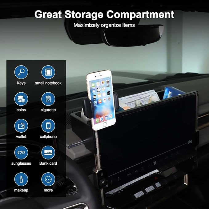 Center Console Dashboard Storage Box Phone Holder Mount for Hummer EV Accessories 360 Degree Rotatable Phone Holder Stand Dash Tray Organizer for Hummer EV SUV Pickup 2022-2024 2025 2026 (A)