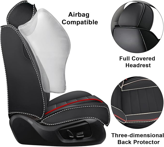 2 Car Seat Covers for Audi A4 2002-2026 Breathable Leather,Waterproof Car Seat Protectors with Comfort Headrest Pillows,Automotive Vehicle Cushion with Storage Pockets (Luxury,Redline)