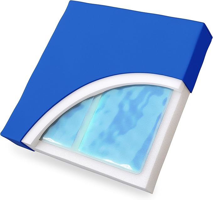 Skil-Care Premium Gel-Foam Cushion, 18" W x 18" D x 3" H, Dual-Layer Foam with Gel Core for Pressure Relief, 4-Way Stretch Low Shear Cover, Ideal for Wheelchairs and Chairs, 751390