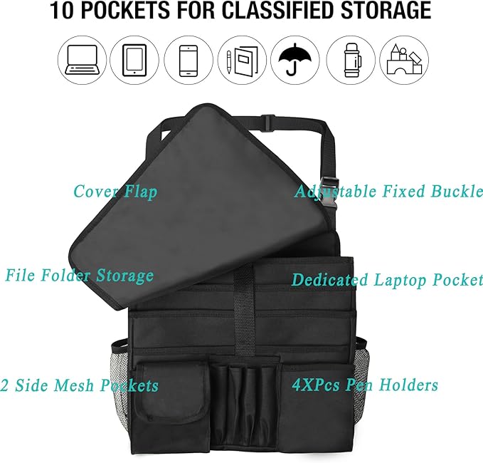 Car Seat Organizer with Tablet & Laptop Storage – Multipurpose Front & Backseat Organizer with Cup Holder, Adjustable Strap & Durable Buckles – Ideal for All Trucks,Suv,Vans