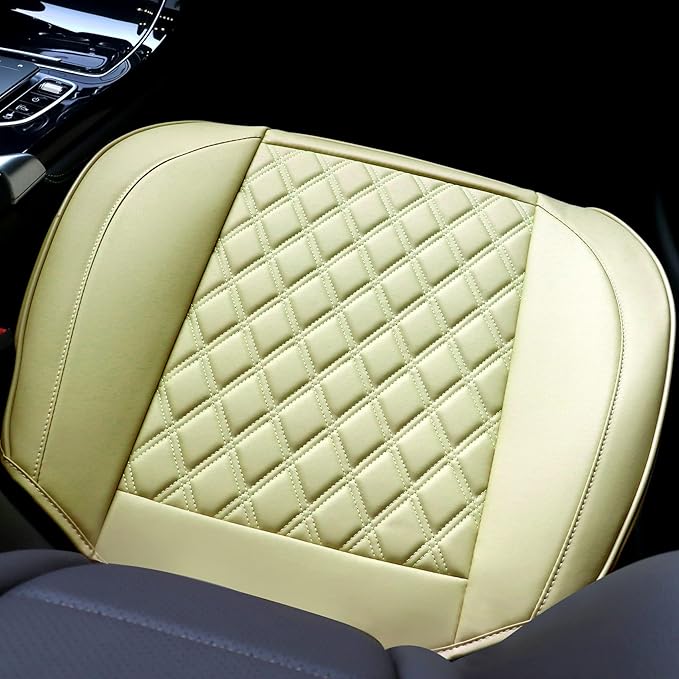 Cusaota 2 Piece Car Seat Covers Protectors for Front Seat Bottoms, Luxury PU Leather Car Interior Seat Cushion Pad Mat, Compatible with 90% Vehicles (Sedan SUV Truck Jeep) (Beige-2PCS)