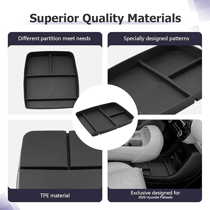 LUWU Low Center Console Organizer Compatible with 2026 Hyundai Palisade Calligraphy Accessories Armrest Console Organizer Armrest 2026 Palisade Lower Storage Tray w/o Cup Holder(ONLY for 7-Seat)