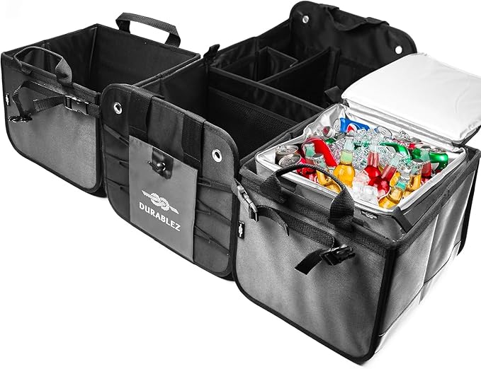 Modular 5-Section Trunk Organizer XL – Car Storage for Groceries, Tools, Sports Gear, Emergency Kits – Extra Large Multi-Module Cargo Box, Foldable, Detachable, Heavy Duty Design – Gray