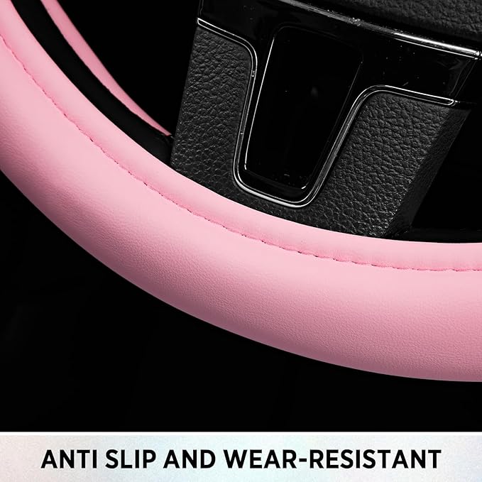 Road Comforts Steering Wheel Cover, Glitter Bling Leather Wheel Cover, Universal Fit 14.5"-15.5" Steering Wheels for Women & Girls, Anti-Slip Car Wheel Protector for Cars, Trucks, Vans, SUVs-HotPink