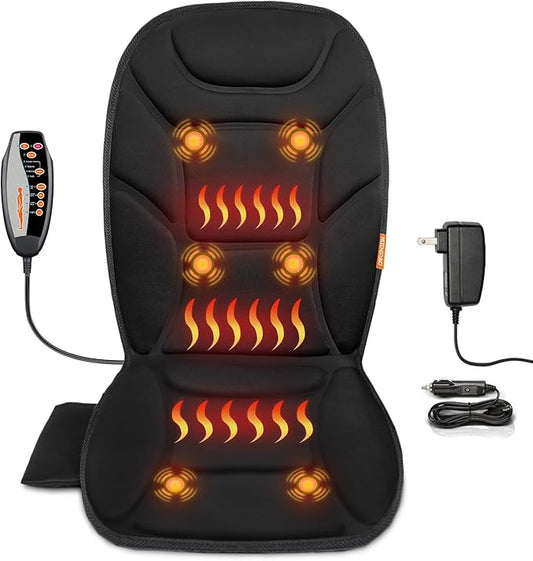 Massage Seat Cushion with Full Back Thighs Heat Back Massager for Chair with 3 Heating Pads 6 Vibrating Motors, Massage Chair Pad for Home Office, Heated Seat Cover Warmer for Pain Relief
