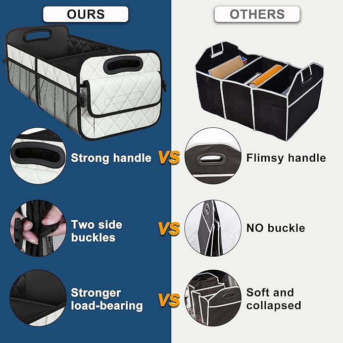 Deosk Car Trunk Organizer for SUV, Car Organizers and Storage with 6 Pocket, Car Accessories for Women/Men 70L Waterproof Polyester Trunk Organizer(Large, Beige)