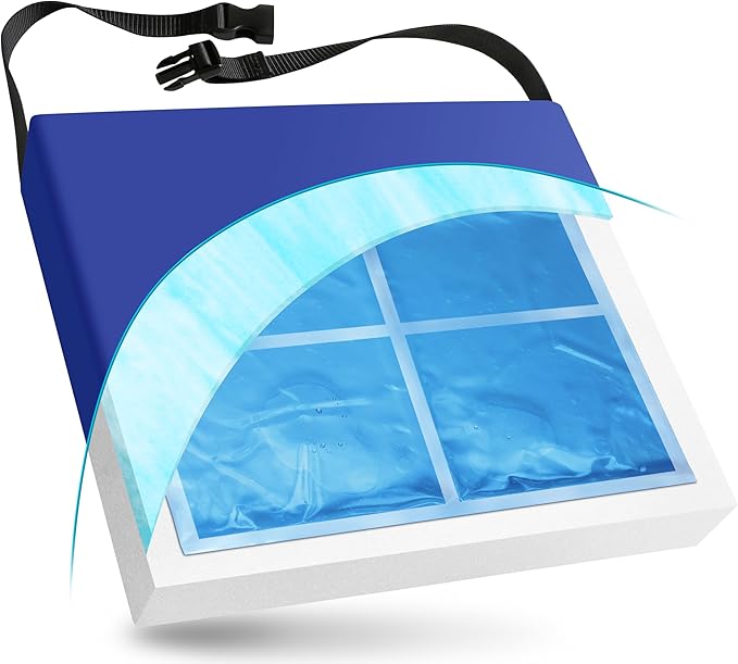 NYOrtho Gel Wheelchair Cushion - Gel-Infused Memory Foam Cooling Comfort - Non-Slip, Water-Resistant Seat Cushion for Long Sitting - Ideal for Wheelchairs - Gel Pad 18" x 16" x 3" - Made in USA