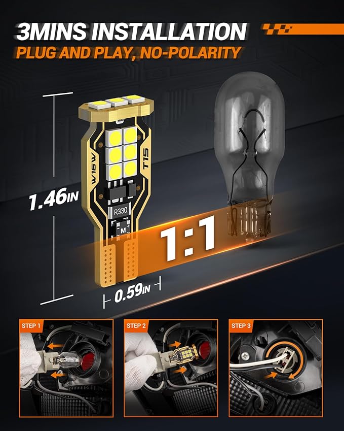 SEALIGHT 921 LED Bulb Reverse Light 500% Super Bright T15 Reverse Light Bulb 3030-SMD Chipsets Canbus Error Free 906 W16W 922 912 921 LED Bulb for Backup Lights, 6000K White Pack of 2