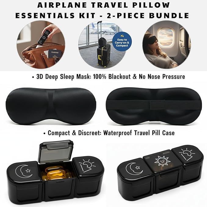 Travel Pillow for Airplane,Ergonomic Neck Support Memory Foam Scarf Pillows, Design Like a Cinnamon Roll, Soft & Comfy for Travel, Car, Train & Office, Adults & Kids, Includes 3D Eye Mask & Pill Case