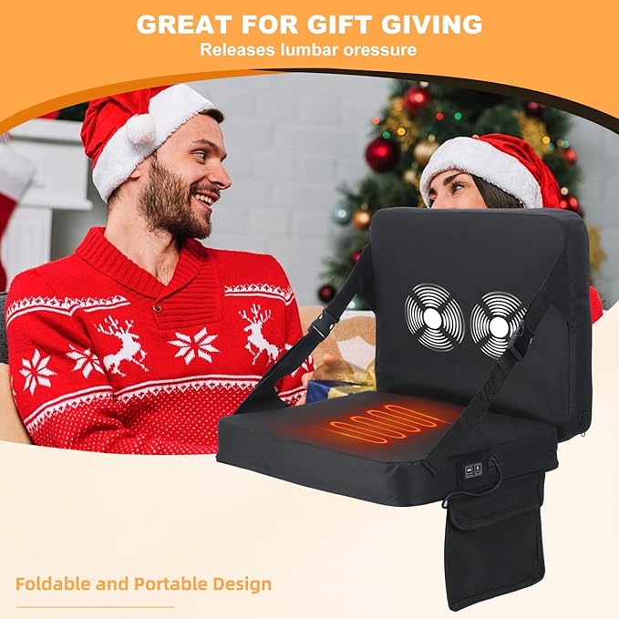 Nice C Heated Seat Cushion, Heated Stadium Seat, Heated Bleacher Seat, Stadium Seats for Bleacher, Massage Stadium Seat Cushion with Back Support, with Power Bank, Carry Handle&Compartment (1 Pack)