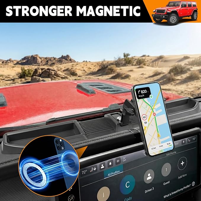 Dashboard Phone Holder Compatible with 2024-2025 Jeep Wrangler JL JLU&Gladiator JT Center Console Organizer Dashboard Phone Multi-Mount Kit for Wrangler 4X4 Accessories(JL/JT 4X4 2024-2025)