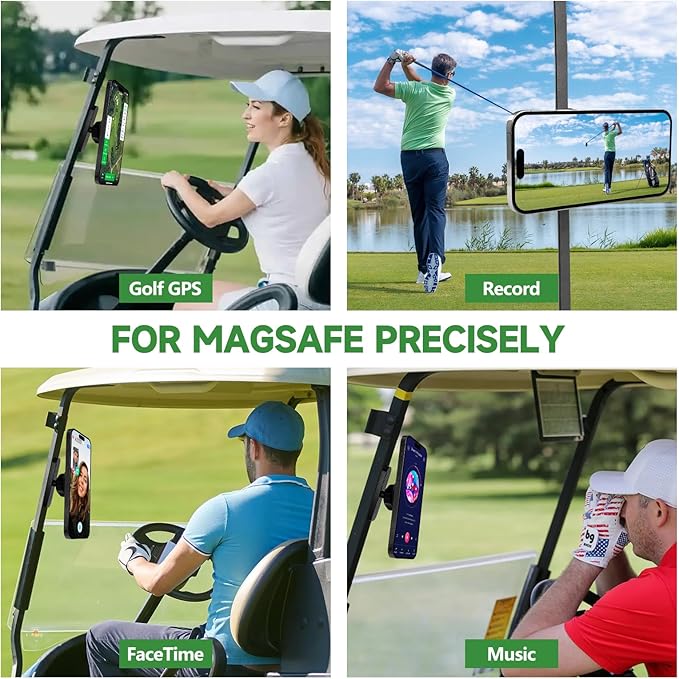 Magnetic Golf Cart Phone Holder Mount - Universal Compatible with MagSafe iPhone 17/16/15/14/13/12, N52 Super Strong Magnet (lron Gray)