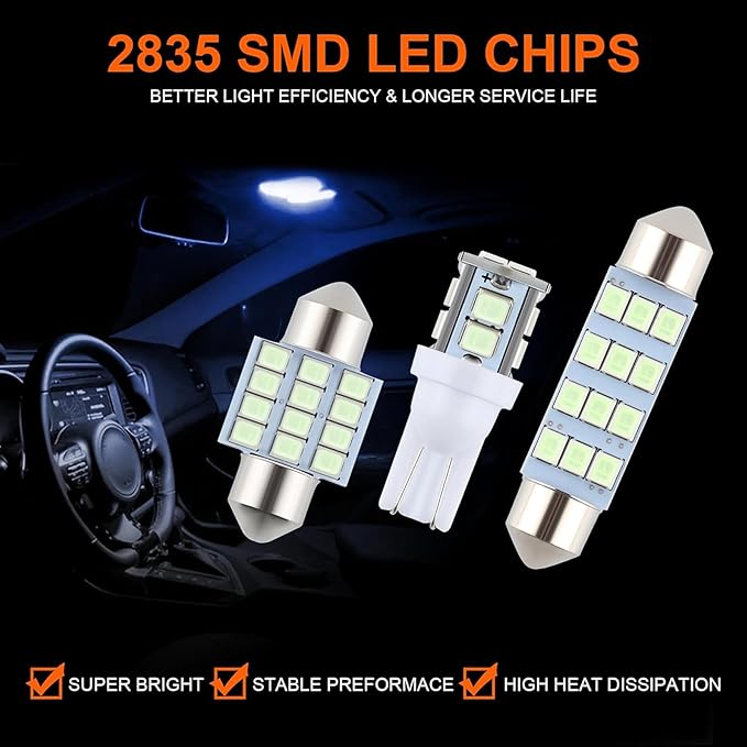 24 Pieces Dome Light LED Car Interior Bulb Kit Set 194 T10 DE3175 578 31mm 42mm Bulbs Interior Replacement Lights for Car Map License Plate Door Side Marker Cornering Trunk - White+Ice Blue