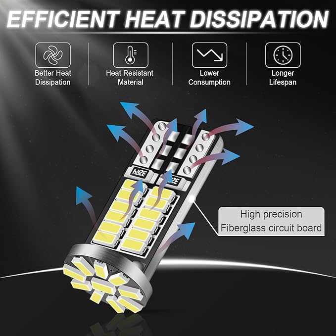 10 Pieces 194 LED Bulb Super Bright 6500K T10 168 2825 W5W 34-SMD 3014 Chipsets Replacement Bulbs for Car Trunk Interior Dome Map Door Dash Courtesy License Plate Lights - Xenon White