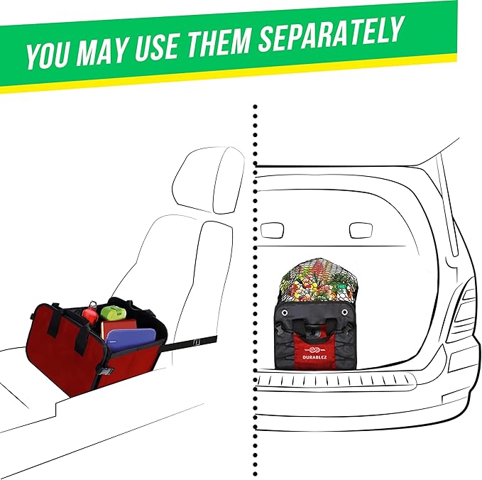 XL Trunk Organizer 3-Section Modular – Extra Large Car Storage for Groceries & Travel Gear, Multi-Compartment Foldable Cargo Bin – Red