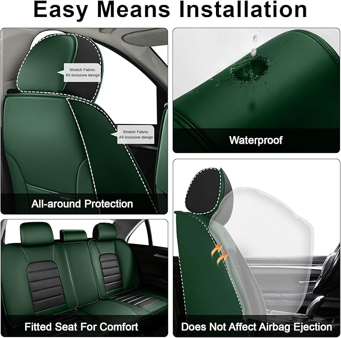 5 Seat Covers for Audi A4 2002-2026 Breathable Car Seat Covers,Anti-Slip Waterproof Car Seat Protectors with Airbag,Automotive Vehicle Cushion with Storage Pockets (Standard,Green)
