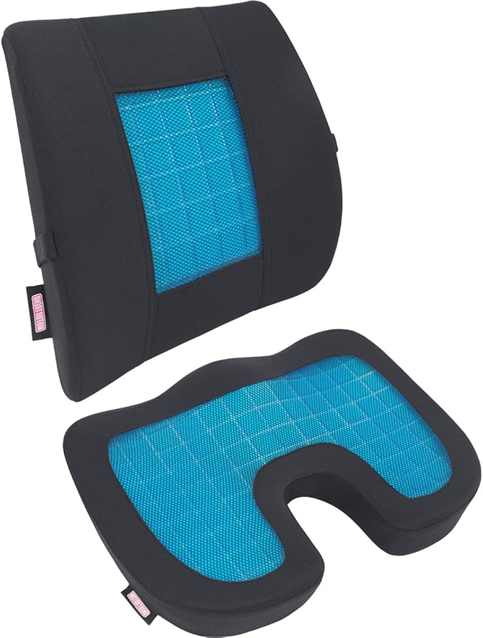 Motor Trend Car Lumbar Support & Cooling Seat Cushion, Combo Set - Made with Memory Foam for Maximum Coccyx Comfort & Back Tailbone Pain Relief, Ideal for Car and Office Chairs