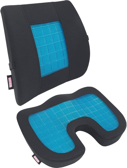 Motor Trend Car Lumbar Support & Cooling Seat Cushion, Combo Set - Made with Memory Foam for Maximum Coccyx Comfort & Back Tailbone Pain Relief, Ideal for Car and Office Chairs