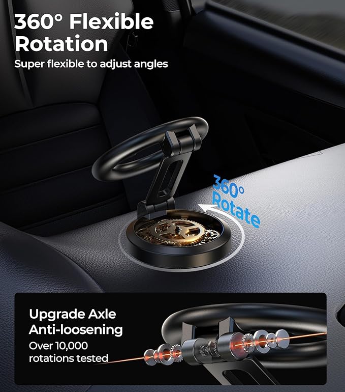 【World Minimal Space Design】 Folding Car Phone Holder Mount for Magsafe, Dashboard Windshield Magnetic Mount, Best Car Accessories for iPhone 16/15/14/13/12 Pro Max Plus, Men & Women