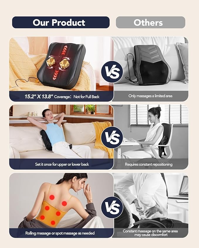 Boriwat Back Massager with Heat, Shiatsu 4D Kneading Rolling Up and Down Back Massage for Pain Relief Deep Tissue, Track-Guided Lower Back Massager for Lumbar, Shoulder, Gifts for Women Men Mom Dad