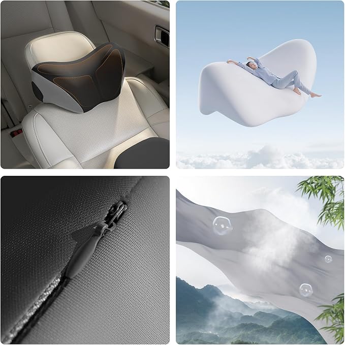 BEBAS Car Headrest Pillow, Memory Foam Neck Support Pillow for Cars - Ergonomically Designed for Long Drives, Travel & Commuting, Pain Relief with Removable & Washable Cover (Black, 1-Pack)