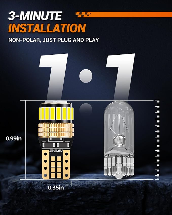 SEALIGHT 194 LED Bulb 6000K White 168 T10 2825 W5W 600% Brightness Wedge Interior Car Bulbs Replacement for License Plate Lights Dome Map Door Courtesy Trunk Parking, 2 PCS