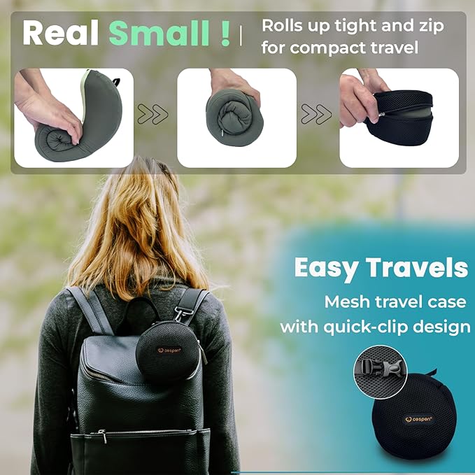 Cesperi® Travel Neck Pillow for Airplanes, Ergonomic Design for Petite Neck, Airplane Neck Pillow with Memory Foam, Travel Essentials for Flights, Car Rides, and Home Rest, Small (Avocado Green)
