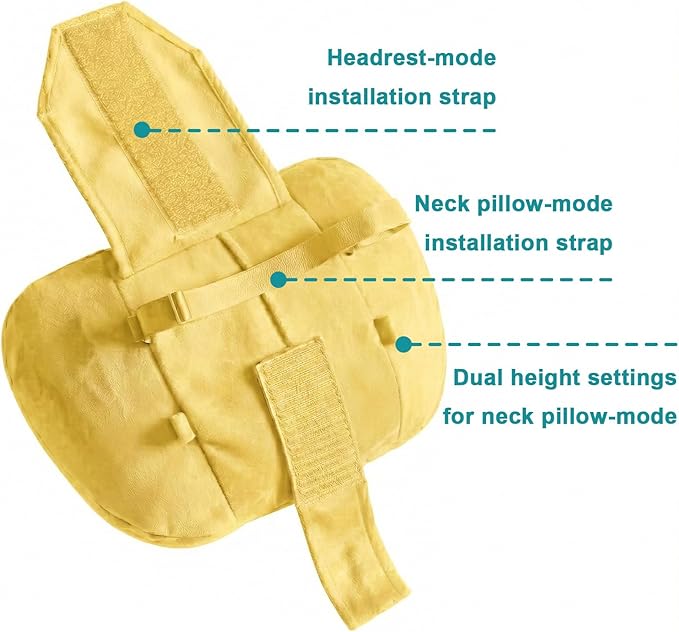 2PCS Car Pillow for Car Neck Pillow for Driving Seat Lumbar Support Soft Cushion with Extra Filling Accessories Back Support for Travel Nap and Trips Sleeping (Golden, Head and Lumbar)