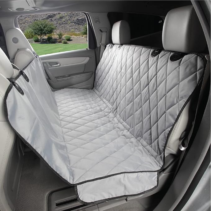 4Knines Dog Backseat Cover with Hammock for Cars, SUVs, and Trucks – Waterproof Layers, Nonslip Seat Protector, Durable Nylon Clips, K9 Shield with Heavy Duty Thread, (Regular, Grey)