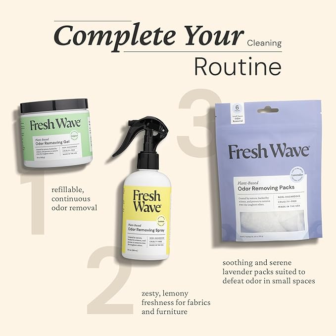 Fresh Wave Odor Removing Gel, Original 15 oz. & Lavender 7 oz.| Safer Odor Absorbers for Home | Natural Plant-Based Odor Eliminator | Every 7 oz. Lasts 15-30 Days | for Cooking, Trash & Pets