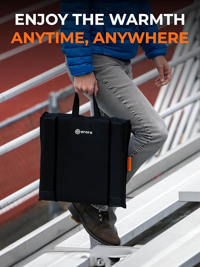 ORORO Heated Stadium Seat with Back Support, Portable Folding Stadium Seat for Bleachers Camping Concert (Battery Included)