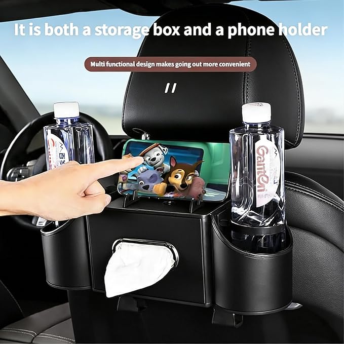 4-in-1 car organizer back seat, Multi-Pocket backseat car cup holder, Universal back seat cup holders for cars, car organization, for Travel & Daily Use (BLACK)