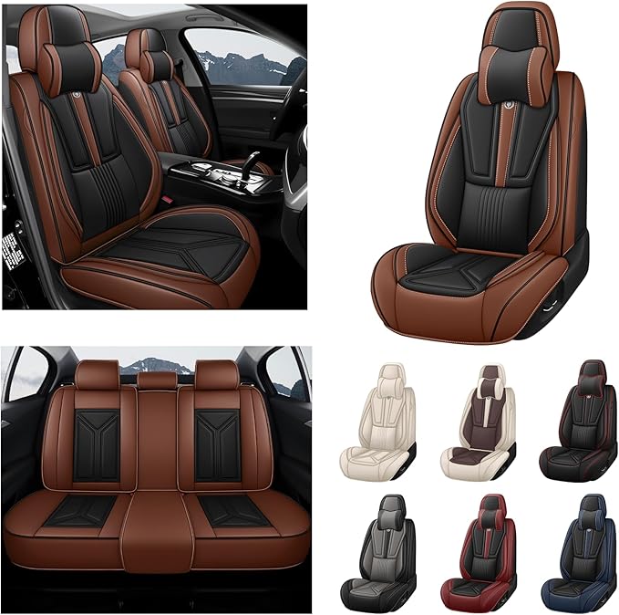 Car Seat Cover Full Set for Lexus RX 350 2007-2026,Faux Leather Seat Cover for Car,Breathable Vehicle Cushions Cover Waterproof Automotive Seat Covers with Headrests(5 seat,Black&Brown)