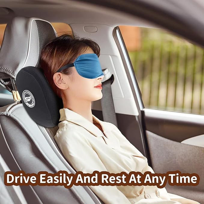 2 Pack Car Headrest Pillow, Extra Soft Car Pillow, 100% Memory Foam Car Neck Pillow for Driving - Universal Fit Travel Car Rest Pillow for Pain Relief While Driving(Comes with 2 Eye Masks)