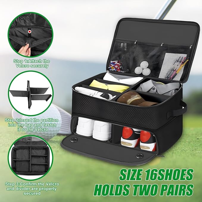 Organizer Bag,2 Layer Golf Trunk Organizer,Golf Gifts for Men with Separate Ventilated Compartment,Waterproof Car Trunk Locker for Balls, Tees, Clothes,Accessories,Valentines Day Gifts