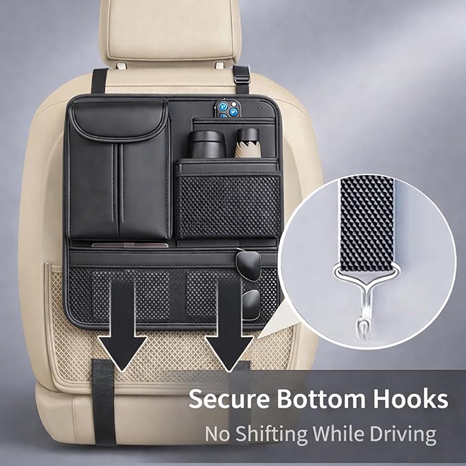 Car Seat Back Organizer with 5 Pockets, Backseat Storage Organizer for Travel, Water-Resistant, Easy Install, Keeps Car Tidy