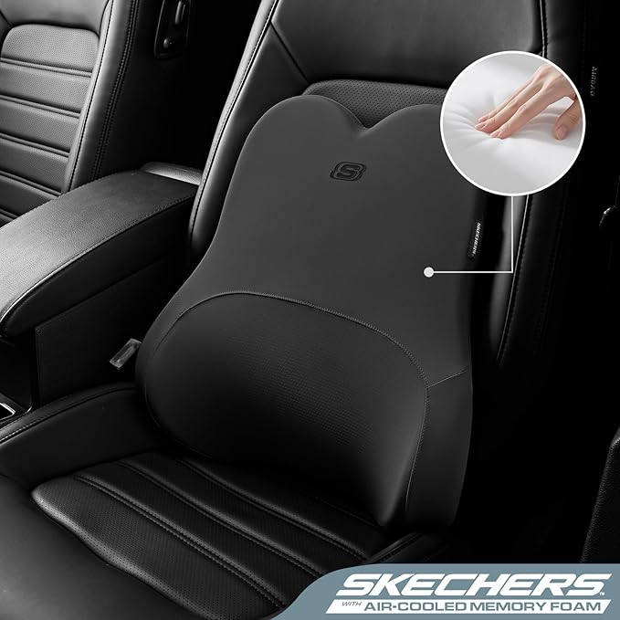 Skechers Air-Cooled & Memory Foam Lumbar Pillow,Lumbar Support Pillow for Office,Chair Lower Back Pain Relief Lumbar Pillow,Ergonomic Design Back Support Pillow for Office Chair,Car,Home,Travel,Black