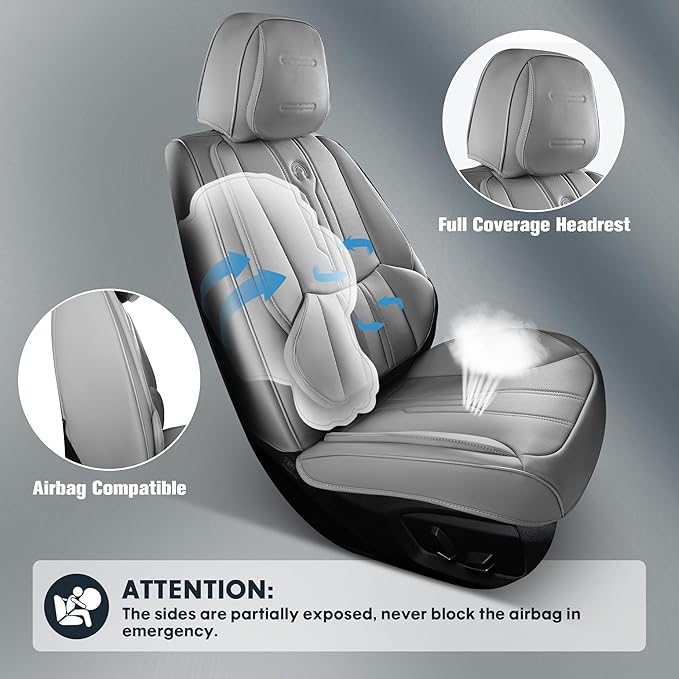 AOOG Car Seat Covers Custom Fit for Ford F150 2009-2026, Faux Leather Seat Cover Set for2017-2026 F250 F350 F450, Accomodating Regular Cab Super Cab Super Crew Pickup Truck Cushions(Grey, Front Seat)