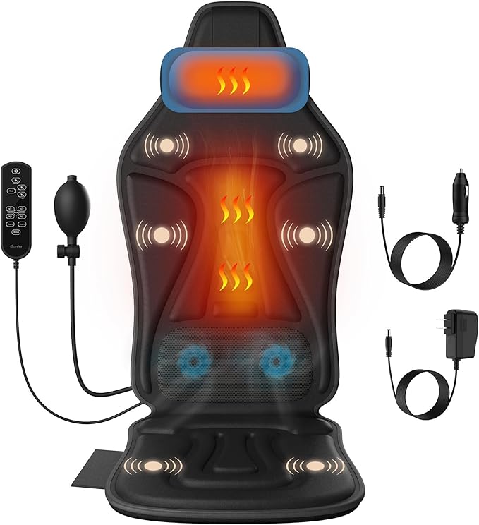 Vibration Back Massager with Heat for Chair, Massage Chair Pad with Waist Cooling & Neck Support, Seat Massager for Seniors, Office Workers, Fatigue & Pain Relief in Office, Home & Travel