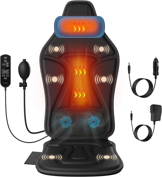 Vibration Back Massager with Heat for Chair, Massage Chair Pad with Waist Cooling & Neck Support, Seat Massager for Seniors, Office Workers, Fatigue & Pain Relief in Office, Home & Travel