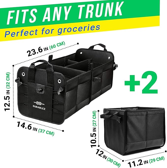 Trunk Organizer 4-Section XL Modular Car Storage System – Extra Large Cargo Organizer for Car Trunk, Foldable Multi-Compartment Auto Organizer, Heavy Duty 1680D Oxford – Black