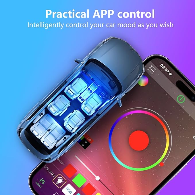 Footwell Lighting for car, Car Interior LED Lights,Lights for Inside car,APP Controlled RGB Light Strip with Music Sync Mode, 72 LEDs 16 Million Colors for Cars, Trucks, SUV via 12V Lighter