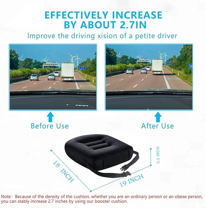 Adult Booster Seat for Car, 19"×18", 3" Thick Car Booster Seat for Short Drivers, Pillows for Driving, Driver Seat Cushion, Car Seat Cushions for Driving